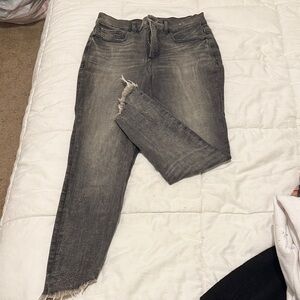 Express - Stylish Gray Women's Skinny Jeans with Raw Hem Cut